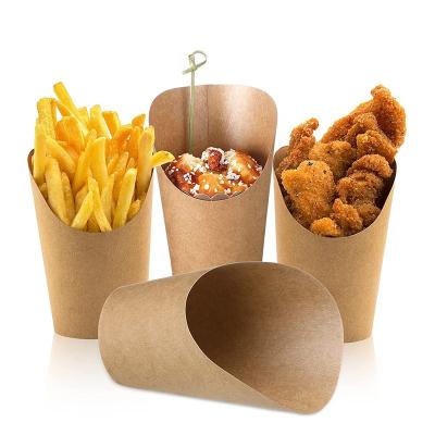 China Recyclable Custom Logo Printed Fast Food Wrapping Paper Deli Waffle French Fries Holder Disposable Take Out Cups for sale