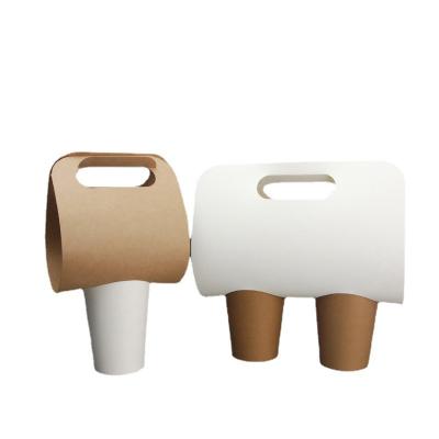 China Drink Take Out Custom Printed Disposable Takeaway Kraft Paper 2 Cup Drink Coffee Carrier Hot Foil With Handle Cup Holder for sale