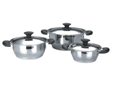 China Sustainable Stainless Steel 6 Cookware Set Set With Black Silicone Handle for sale