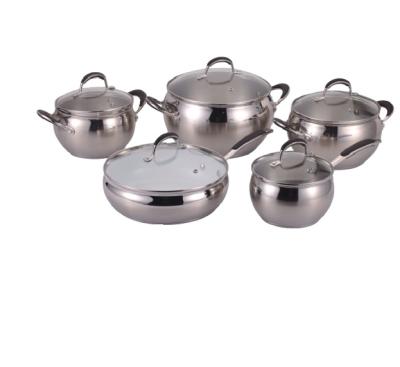 China Hot Sale Saucepan+Casserole+Frypan 10 Pcs Sustainable Classic Stainless Steel Cookware Set for sale