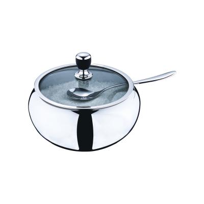 China 460 Ml 560 Ml Sustainable Round Shape Stainless Steel Sugar Bowl With Spoon for sale