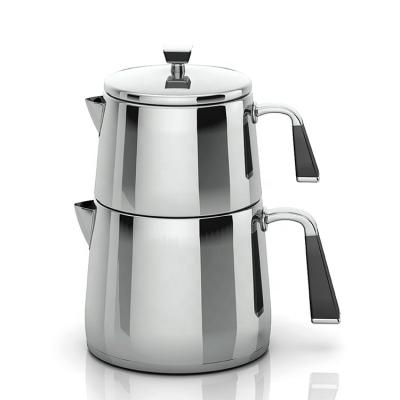 China Viable Wholesale Stainless Steel Double Tea Kettle and Double Teapot Set for sale