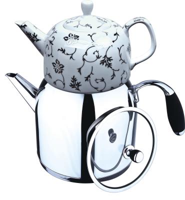 China Viable Elegant Porcelain Teapot + SS Double Kettle Teapot Kettle Set for sale