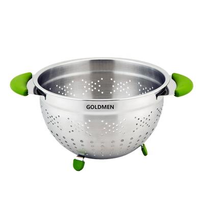 China Sustainable Multifunctional Stainless Steel Colander With Self Draining Steel Handles And Base for sale