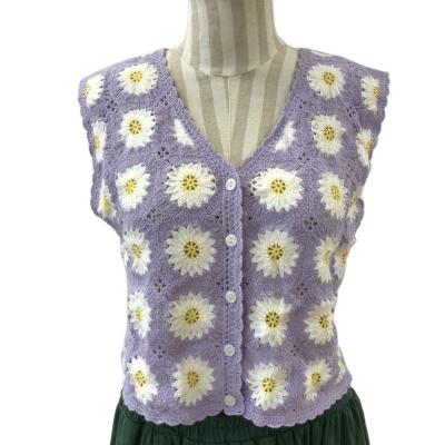 China Beautiful Flower Pattern Breathable Casual Women Knit Cardigan Sweater Vest for sale