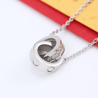 China Personalized Jessy 2021 TRENDY Hot-selling Jewelry Necklace Stainless Steel Double Rings Necklace for Woman and Man for sale