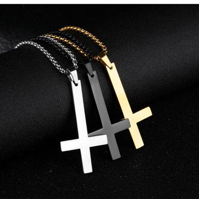 China Jessy Fashion 2021 New Designer Jewelry Stainless Steel TRENDY Necklace Upside Down Cross Necklace For Man for sale