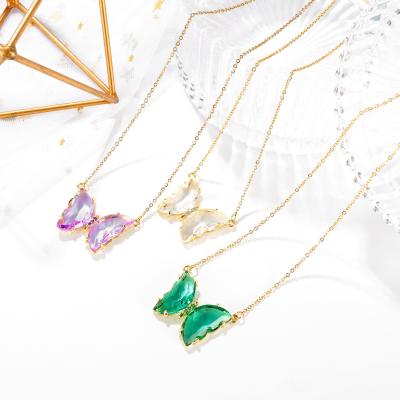 China Trendy Butterfly Crystal Necklace For Woman Jessy Fashion TRENDY designer Jewelry Stainless Steel necklace 2021 new for sale