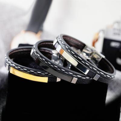 China TRENDY Jessy Fashion Women Luxury De Luxe Bracelets Stainless Steel Charm Bracelet Men Leather Bracelets for sale