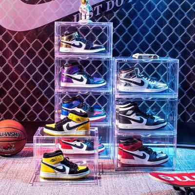 China Viable detachable shoe stor PET material thickened transparent storage box clear magnetic plastic shoe box for sale