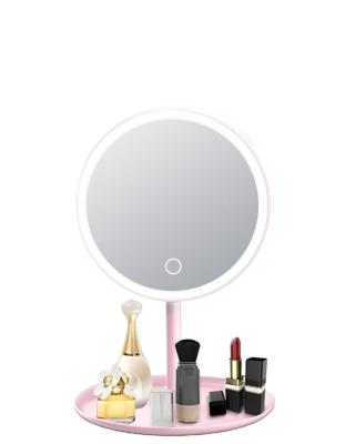 China Customized 90 Degree Rotation Vanity Lighted Portable Round Hollywood Led Lighted Makeup Mirror With Light for sale