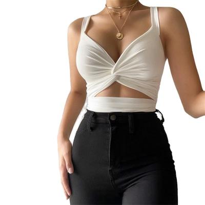 China Ladies QUICK DRY halter backless sexy bow tie top solid uniquely designed elastic waistcoat polyester yoga sleeveless bra for sale