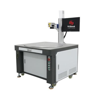 China Air-cooled High Efficiency 50W Automatic Marking Six Station Fiber Laser Marking Machinery With Large Rotating Worktable for sale