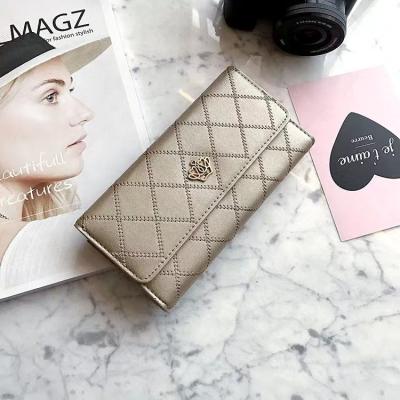 China Women PU Leather Diamond Striped Crown Handbag For Women Waterproof Wallet Coin Purse Card Holders Grab Luxury Women Wallet for sale