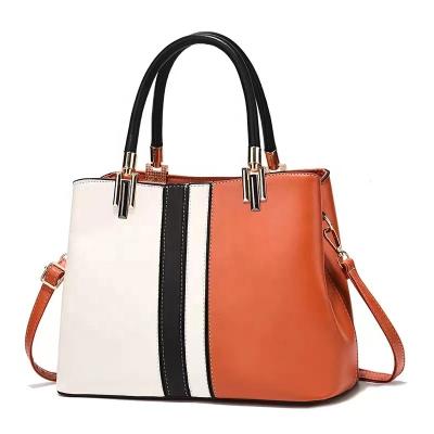 China Fashionable large capacity lady bags contrast color fashion handbag waterproof quilting casual pu shoulder strap leather luxury handbags for women for sale