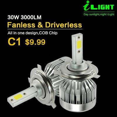 China C1 - H4 Sanan Chip Car LED Headlight Bulb / High Low Beam Led Headlights for sale