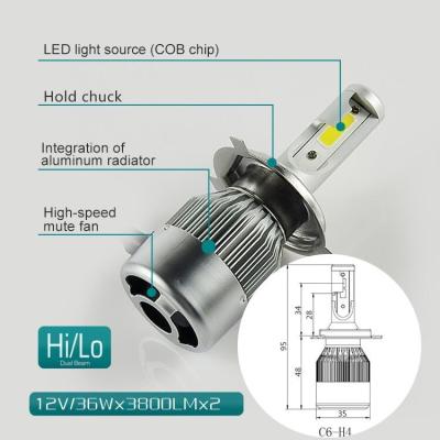 China 3000K / 6000K C6 - H4 High Power Car Headlight Bulbs With Excellent Heat Dissipation for sale