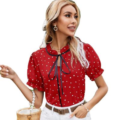 China Women Fashion Summer Fashion Cute Soft Bubble Printed Anti-pilling Stand Collar Strap Blouse By Love Ruffle Womens Sleeve 2022 Main Elegant New for sale