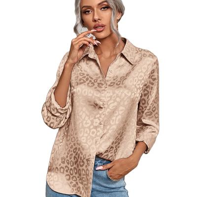 China Hot Sale Spring Autumn ODM Leopard Jacquard Blouse Women Vintage Breathable Long Sleeve Shirt Ladies Casual Plus Size Outerwear for sale