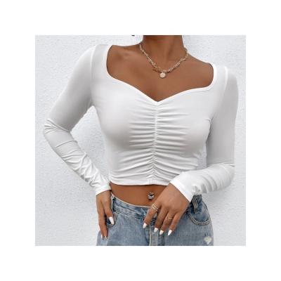 China 2022 Breathable Hot Sale Spring Show Autumn Ladies Off Shoulder Solid Color Simple Sexy Women's Long Sleeve T-Shirt From China Manufacturer for sale