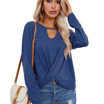 China Wholesale Retro Women's Casual Breathable Round Neck Spring and Autumn T-shirt Knitting Soft Loose Casual Push-up Single Wear T-shirt for sale