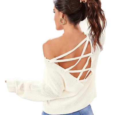 China Large Size Women's Halter Solid Color Sweater V Neck Breathable Strapless Sweaters Lady Sweater Autumn Fashion Solid Color Knitted for sale