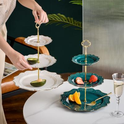 China Viable Custom Ceramic 3 Tier Wedding Table Fruit Snack Cupcake Cake Stand For Tea Serving Tray for sale