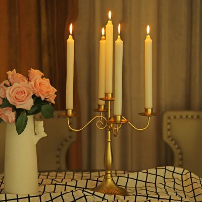 China Artistic hot sale home factory iron table art candlestick decorative elegant gold stand for dining with 3am 5or for sale