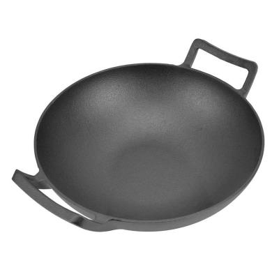 China Sustainable Traditional Chinese Non Stick Cast Iron Wok With Double Handle for sale