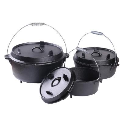 China Outdoor Cooking Tool 3 Piece Cast Iron Camping Cookware Set Outdoor Campfire Cookware Dutch Pot for sale