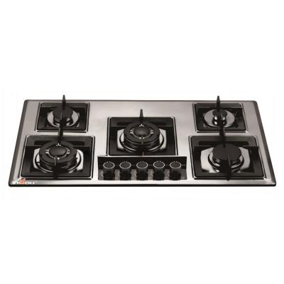 China Built-in hotel stainless steel 5 burner gas cooktop with gas safety system and aluminum sabaf burner for sale