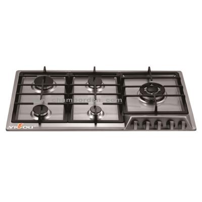 China Hotel stainless steel built-in 5 burner gas cooker with gas safety system and sabaf aluminum burner for sale