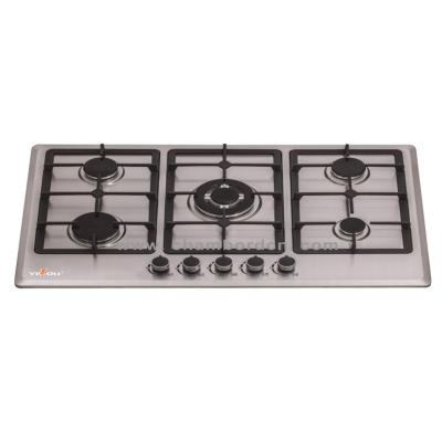 China Built-in hotel stainless steel 5 burner gas cooktop with gas safety system and aluminum sabaf burner for sale