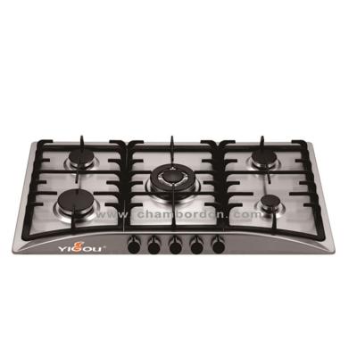 China Hotel Stainless Steel 5 Burner Gas Hob Built - In Type With Aluminum Gas Safety System for sale