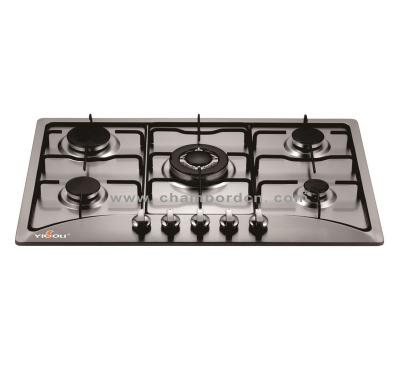 China Hotel Built-in 5 Burner Gas Stove With Safety Gas Stainless Steel And Aluminum Panel System for sale