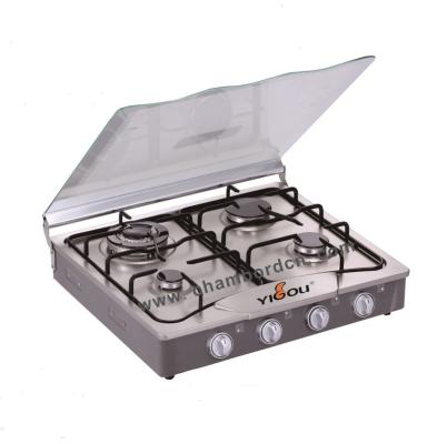 China Hotel Household 4 Burner Sabaf Glass Gas Stove With Lid for sale