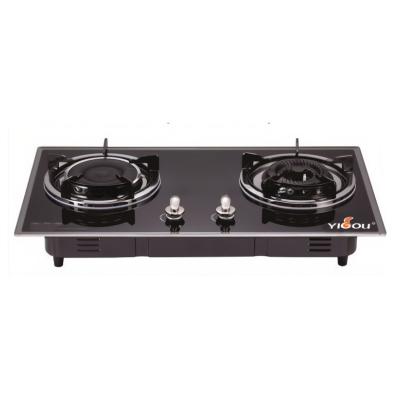 China Hotel 2 Burner Gas Stove Infrared And Brass Burner Built-In Installation With Glass Top And Black Painted Shell for sale