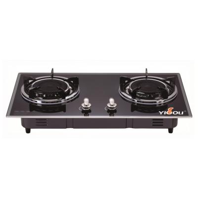 China Hotel 2 Burner Infrared Gas Stove Built-In Installation With Glass Top And Black Painted Shell for sale