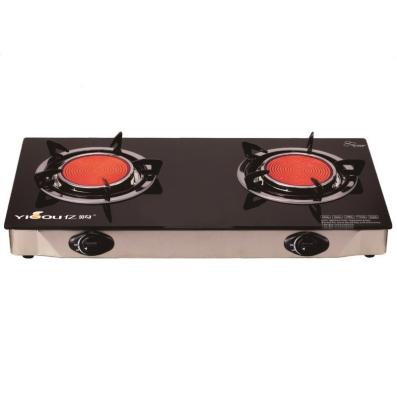 China Hotel Foshan Factory Table Glass 2 Burner Infrared Gas Hob for sale