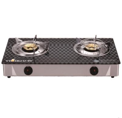 China Hotel Foshan Factory Brass Table Glass 2 Burner Gas Hob for sale