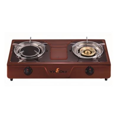 China Wholesale Car Factory Stainless Steel Double-Cooker Tabletop Gas Stove with Infrared and Brass Burner for sale