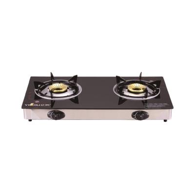 China Hotel Table Gas Cooker With 2 Burner And Black Tempered Glass for sale