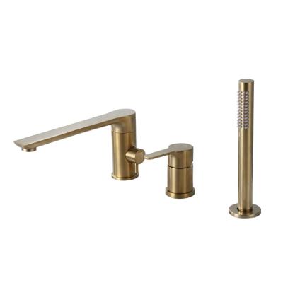 China Hot Sale Modern 3 Hole Double Valve Hand Shower Set Gold Water Mixer Tap Basin Brass Bathtub Faucets for sale