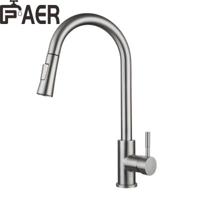 China Metered Faucets Deck Mounted Chrome Brushed Stainless Steel Pull Down Hot Cold Sprayer Sink Faucet For Kitchen for sale