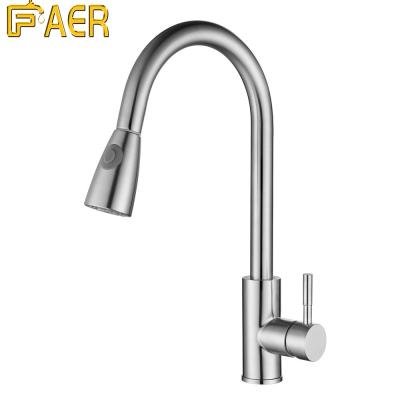 China New Faucets List 304 Stainless Steel Metered Hot Cold Deck Mounted Pull Down Sprayer Faucet For Kitchen for sale