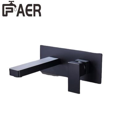 China Modern High Efficient Square Shape Wall Mounted Brass Metal Water Mixer Tap Black Faucet For Bathroom for sale