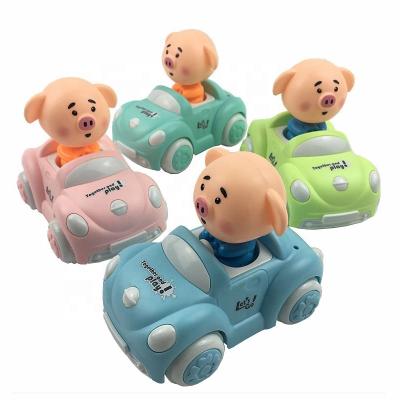 China Friction Toy Cartoon Pig Style Child Mini Vehicle Toy Miniature Car Models Inertia Car Toy for sale