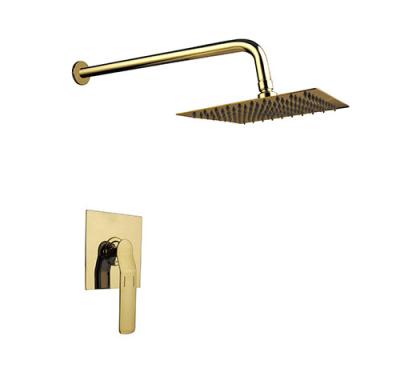 China Single lever concealed in-wall bath or shower mixer brushed golden bathroom brass tap faucet cold and hot headshower OEM for sale