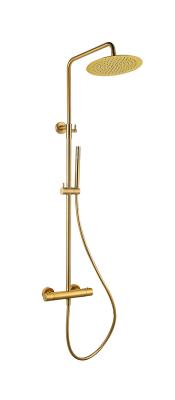 China Brushed Golden Color Brass Bath Tub Shower Mixer Thermostatic Temperature Adjustable for sale