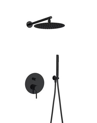 China Classical Matt Black In Wall Shower Faucet Rainshower Concealed In Wall Brass Annular Knurl Handle zu verkaufen